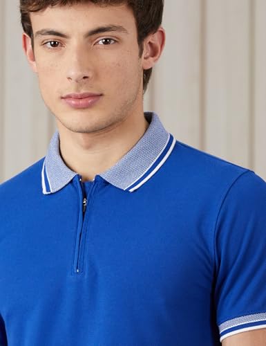 Image of Amazon Brand - Symbol Men's Cotton Rich Solid Zipper Polo Collar Tshirts | Half Sleeves | Plain-Regular Fit (Available in Plus Sizes)