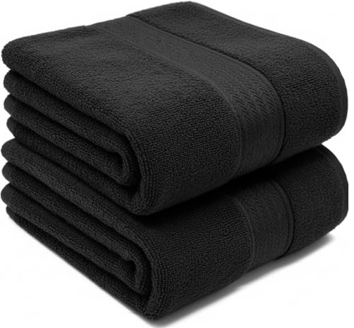 Image of UK furniture Premium Jumbo Bath Sheets (90 x 150 cm-2 Pack) 100% Egyptian Cotton Super Absorbent Extra Large Bath Sheet Quick Dry Hotel Quality Bathroom Towel Set (Black)
