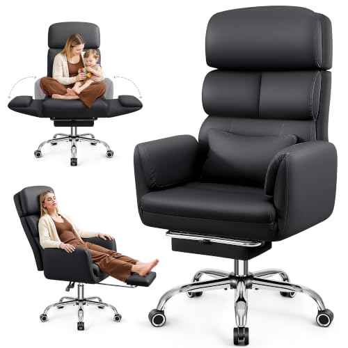 Big & Tall Leather Office Chair with Footrest