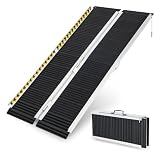 COSTWAY 3FT/4FT/5FT/6FT Wheelchair Ramp, Folding Portable Aluminum Ramp with Transition Plate and Reflective Warning Stickers, Non-Slip Threshold Ramp for Home, Steps & Stairs, 272kg Capacity (5FT)