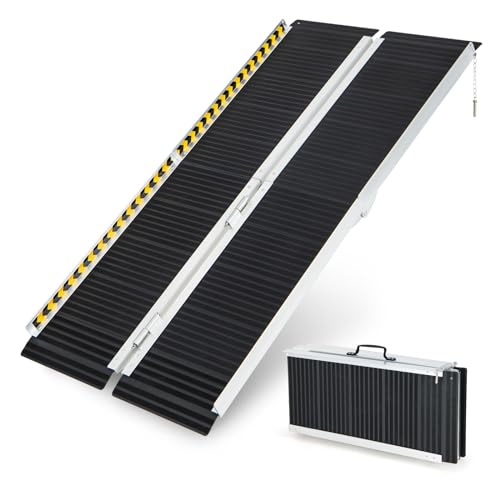 COSTWAY Rampa dla wózków inwalidzkich 152,5 cm, składana i przenośna, antypoślizgowa, wytrzymała do 272 kg, rampa aluminiowa, rampa progowa dla wózków inwalidzkich, schodów, drzwi (152,5 x 74 cm)