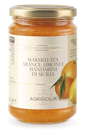 Agrisicilia Marmellatadi Agrumi di Sicilia : Arance, Limoni e Mandarini, frutta di alta qualità, ideale per colazione e merenda vasetto da 360 grammi