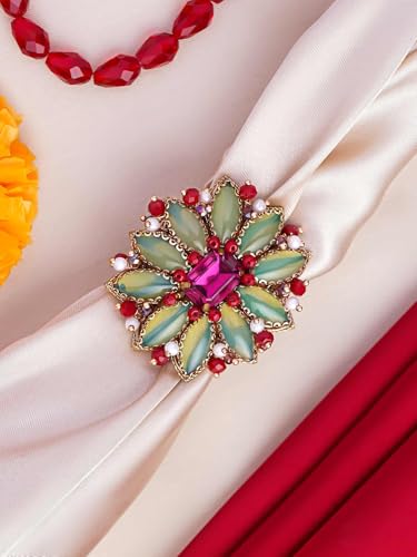 Image of SANJOYA Gold Plated Traditional Embroidered Jewellery for Women & Girls | Stone Studded Wedding, Festive, Mehendi, Sangeet Collection | Necklace, Earrings, Maang Tikka, Bracelet & Ring
