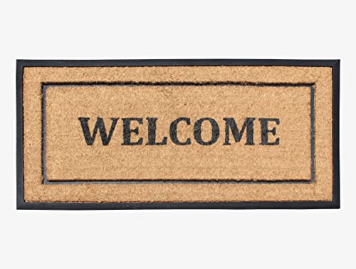 A1HC Natural Coir and Rubber Large Door Mat, Thick Durable Doormats for Door Entrance,Heavy Duty,Thin Profile Door Mat, Long Lasting Front Door Entry Doormat, 24"x48", Welcome Classic Border
