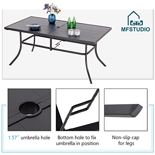 Mfstudio 7 Pieces Patio Dining Sets,Outdoor Furniture Set Including 1X 65 Rectangle Table And 6 Padded Sling Swivel Chairs Metal Dining Set For Backyard,Garden,Deck #TOP3