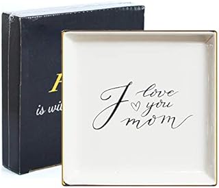 LADY & HOME Ceramic Dish Decorative Plate Ring Holder Jewelry Dish Trinket Holder Mothers Day Gift for Mom(Love)
