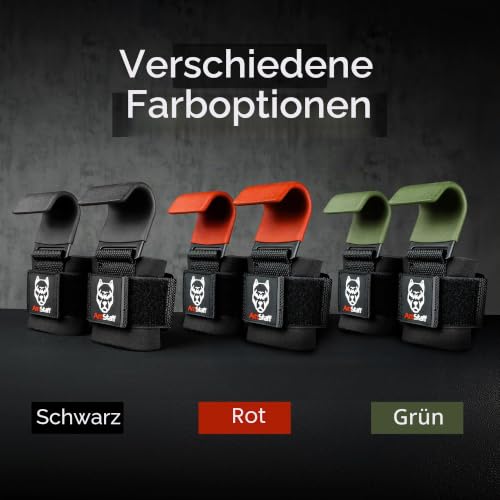AmStaff Fitness Gewichte-Hebehaken (Paar, Schwarz) – Gym-Handgelenksschlaufen mit Stahlhaken für Gewichtheben, Pull-ups, Deadlifts, Krafttraining und Fitness-Workouts