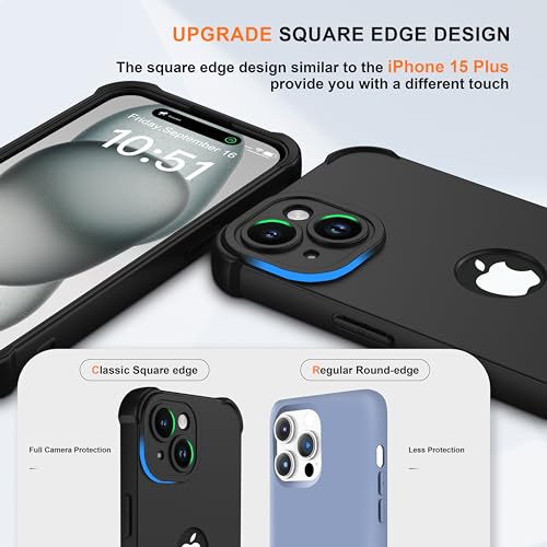 Image of ORETECH 3 in 1 for iPhone 15 Plus Case with 2 x Screen Protector,Black | Full Body Shockproof Design Smooth Texture,15FT Military Grade, Camera Lens Shield, with Armor Front Frame Protection