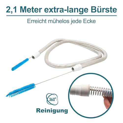 CPAP Schlauch-Reinigungsbürsten-Set – 2,1 m flexibler Reiniger für 15 & 19 mm Schläuche | Zubehör für Masken-Hygiene