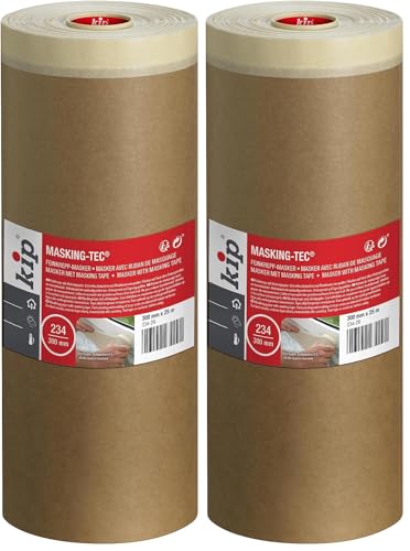 Image of Kip Pre-Taped Paper Masker Cover Material for Surface Protection 300 mm x 25 m (Pack of 2)