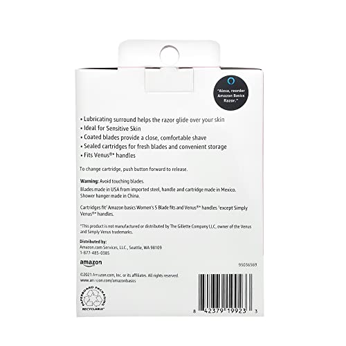 Amazon Basics Women's 5-Blade Razor for Smooth, Close Shave, FITS Amazon Basics Handle and Venus Handles, Ideal for Sensitive Skin, Includes 1 Handle, 12 Cartridges & 1 Shower Holder view 3
