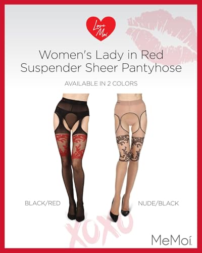 Image of Women's Lady In Red Suspender 20 Denier Sheer Pantyhose