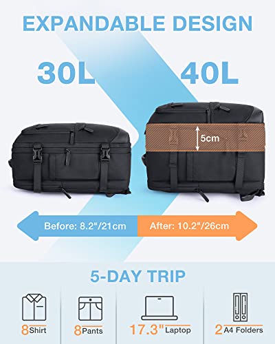 Bagsmart Travel Laptop Backpack, 40L Expandable Airline Approved Carry On Backpack, 17 Inch Luggage Backpack Suitcase With Packing Cubes, Water Resistant Weekender Black Backpack With Shoe Bag, Black #TOP2