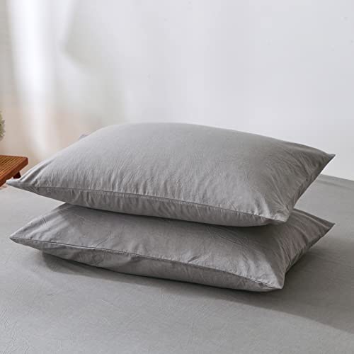 Moomee Bedding Pillow Shams 100% Washed Cotton Linen Like Textured Breathable Durable Soft Comfy (Light Grey, Standard) #TOP29