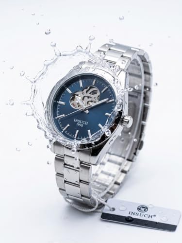 Image of MINI @ MAXX 1998 Men's Automatic Mechanical Watch with Open Heart Dial, Silver Stainless Steel Bracelet, Analog Display, Premium Formal & Casual Wrist Watch for Men