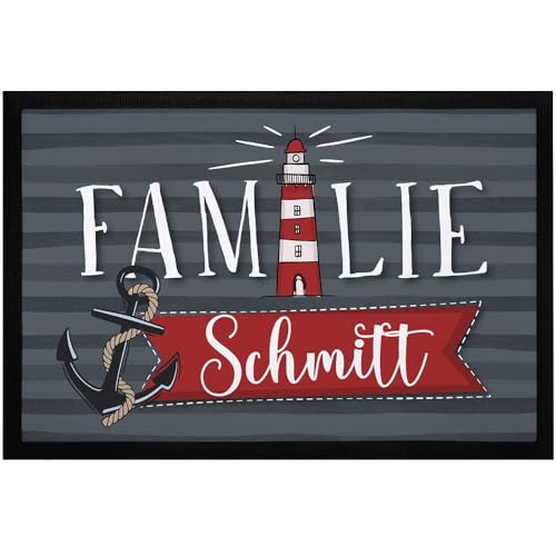 SpecialMe® Fußmatte Familie mit Namen Leuchtturm Anker Motiv Meer Maritim rutschfest & waschbar...