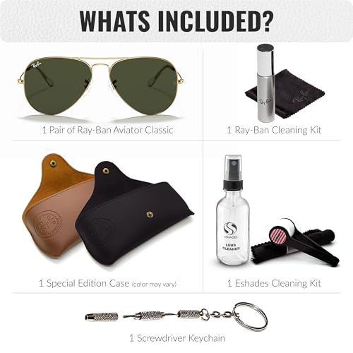 Ray-Ban RB3025 Classic Aviator Shape Sunglasses With Eyewear Kit Bundle - Adjustable Nose Pads - Ideal Formal and Casual Wear Retro Sunglasses