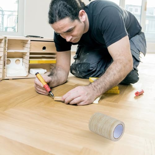 Image of Self Adhesive Wood Grain Repair Patch 3inchx15feet Wood Grain Tapes Durable Multi-Use Adhesive Patch Wood Colored Stickers Upholstery Wood Duct Tape for Doors Floor Furniture