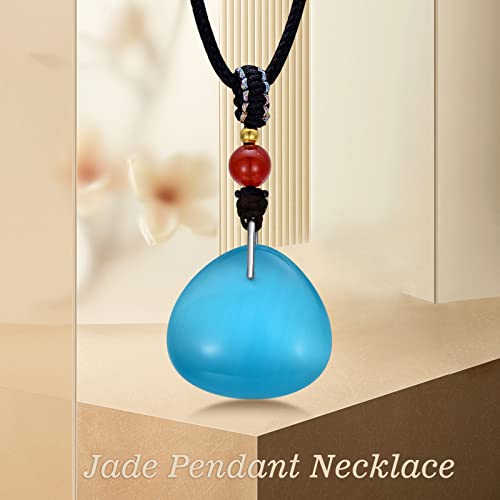 Jkr Blue Jade Necklace Triangle Blue Healing Stone Necklace Large Good Luck Jade Pendant Necklace Birthday Anniversary Jewelry Gifts For Women Girls Mom Wife Daughter Grandma #TOP5