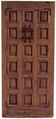 Traditional Authentic Mexican Single Oak Rectangular Door with Hinges, Handle and Jamb