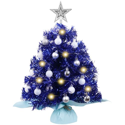 XmasExp Small Blue Christmas Tree with Lights Teal Mini Christmas Tree Artificial Tabletop Xmas Decor Little Turquoise Holiday Decoration for Home,Office,Wedding,Shower Party