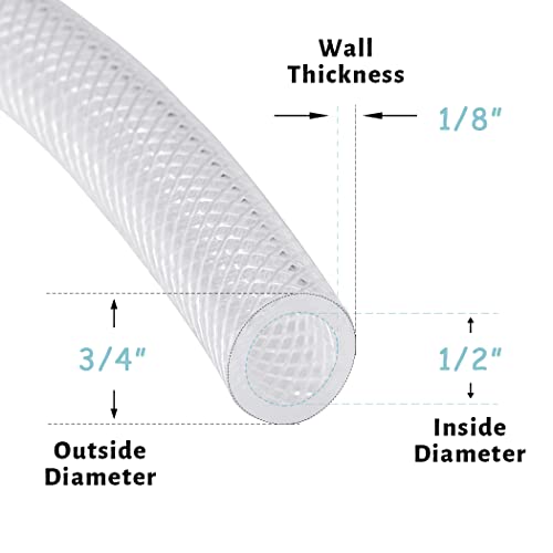 Davco 1/2" Id × 25 Ft Clear Braided Plastic Vinyl Tubing Flexible High Pressure Reinforced Pvc Hose #TOP5