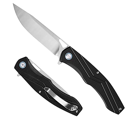 Pocket Knife, Pocket Folding Knife with D2 Steel Blade and G10 Handle + Pocket Clip + Liner Lock and Perfect for Survival, Hiking, Camping, Fishing, Kitchen, Work, Indoor and Outdoor Activities (Black)