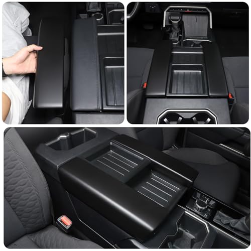 Car Central Control Armrest Protective Cover Compatible with Toyot@ Tundra/Sequoia 2022-2024 ABS Central Control Armrest Cover Waterproof Anti-Scratch Armrest Protector Pad (Matt Black) by HAPPYHORSE - Image 5
