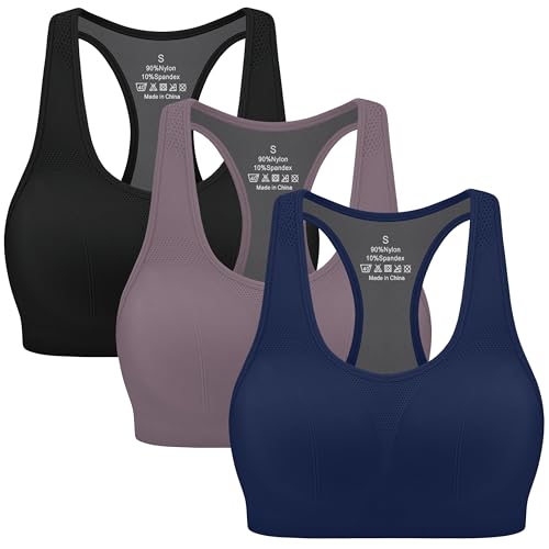 MIRITY Women Racerback Sports Bras - High Impact Workout Gym Activewear Bra Pack of 3