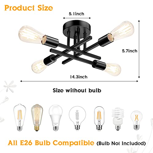 Tobusa C3116-04-BK Semi Flush Mount Ceiling Light Fixture Matte Black, Modern Sputnik Close To Ceiling Light, Chandelier Light Fixture Ceiling For Bedroom Kitchen Living Room Dining Room thumb #2