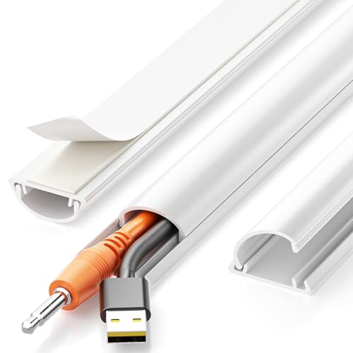 Delamu 42.5in Self Adhesive Cord Hider Wall, Cord Cover, White 1.18"×0.43"