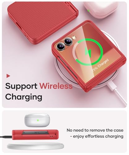 Image of Vihibii for Samsung Galaxy Z Flip 7 Case with Hinge Protection & Outer Screen Protector & Non-Slip Texture, Compatible with Wireless Charging, Shockproof Case for Galaxy Z Flip 7 2025, Vermilion Red