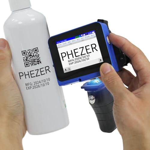 Phezer Mini Handheld Inkjet Printer PC11 for Flat and Curved Surface, with Touch Screen and Quick-Drying Ink Cartridge, Portable Pocket Marking Device for Label/Date/Barcode/Logo/Qrcode/Batch Number