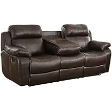 Homelegance Marille Reclining Sofa w/ Center Console Cup Holder, Brown Bonded Leather