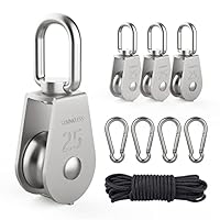 4 Pulegge In Acciaio Inox M15 Con Moschettoni E Corda 20m – Set Completo Per Barche, Fitness E Sollevamento, Rotazione 360°