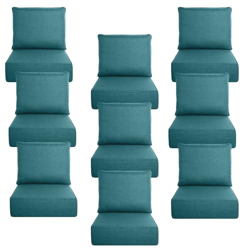 Image of Luxury 6 inch Thick Outdoor Cushion Set 9 - 22x24 Patio Furniture Cushions with 28D High-Density Foam, Water-Resistant & Fade-Resistant Fabric, Removable Covers for Patio Furniture Sofa - Peacock Blue