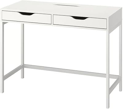 ALEX White Compact Desk 100x48 cm with Storage Drawer   Stylish Modern Computer Study Writing Workstation Table for Home Office Bedroom Living Room
