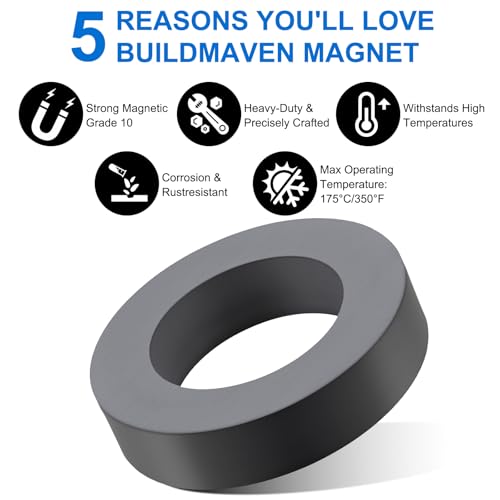 2 Pcs Large Magnet Heavy Duty, 4" OD x 2.36" ID x 0.79" Thick (100mm x 60mm x 20mm) Grade 10 Strong Ferrite Ring Round Magnets for Science Experiments, Industrial, Educational & DIY Applications by BuildMaven - Image 3