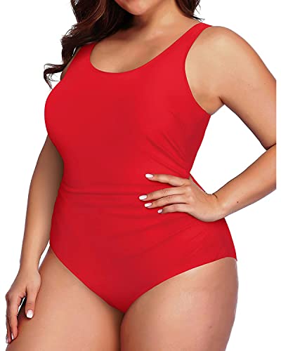 Daci Women Red Plus Size One Piece Swimsuit Backless Tummy Control Ruched Bathing Suit 18 Plus #TOP3