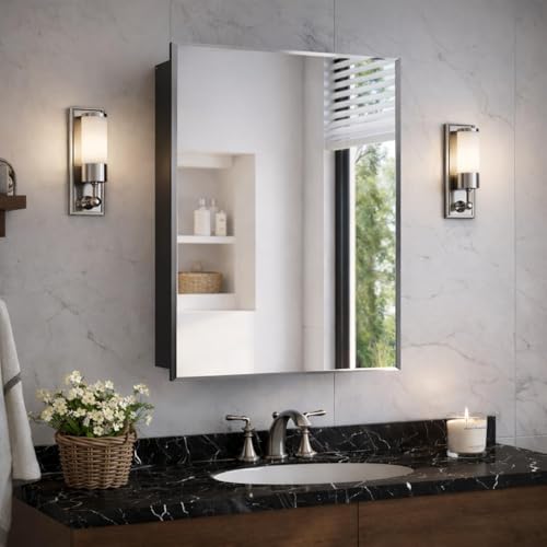 GoTiling 40x60cm Armoire Encastrée pour Salle de Bain avec Miroir: Armoire à Pharmacie Murale - Grand Meuble de Rangement avec Étagère Réglable - sans...