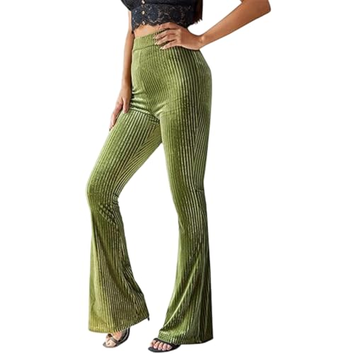 Pantalon évasé décontracté en velours côtelé marron chic pour femme