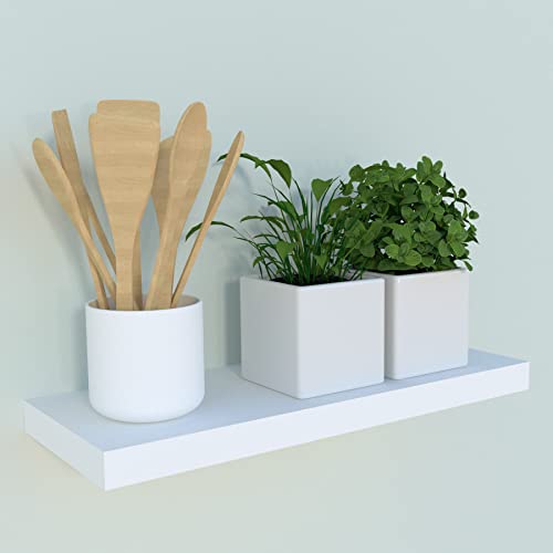 Henor Étagère Murale en Bois FSC® 40 x 15 x 2.5 cm Support caché. Réglable horizontalement. Vertical et Inclinaison. Charge Max. 30kg Blanc