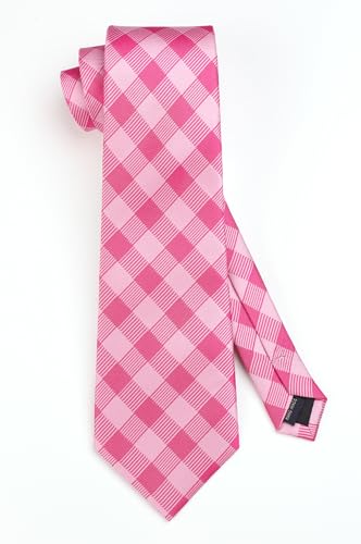 Image of HISDERN Mens Ties Plaid Tie and Pocket Square Set Classic Woven Formal Checkered Neckties & Handkerchief Wedding Party