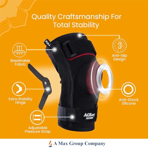 Image of AGEasy (Max Group Comfort Hinged Knee Brace (L) With Pain Relief Patches (Pack Of 5) |Powerful & Fast-Acting Formula With Goodness Of Turmeric Cotton (Large, Pack Of 5)
