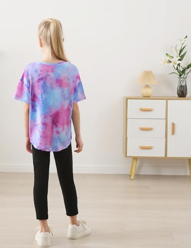 Image of Girls 2 Piece Outfits Kids Clothes Pants Sets Print Short Sleeve Top Leggings Spring Summer Tracksuit 4-13Y