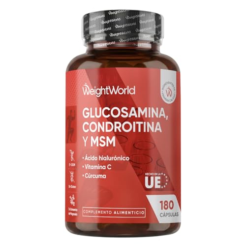 Glucosamina, Condroitina y MSM con Ácido Hialurónico, Vitamina C y Cúrcuma - 180 Cápsulas, 6 Meses de Suministro, Sin OGM ni Gluten, Sin Estearato de Magnesio