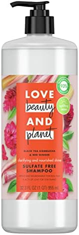 Love Beauty And Planet Sulfate Free Detox & Nourishment Black Tea Kombucha & Red Ginger Clarifying Shampoo for Soft & Shiny Hair, Floral, 32.3 Fl Oz