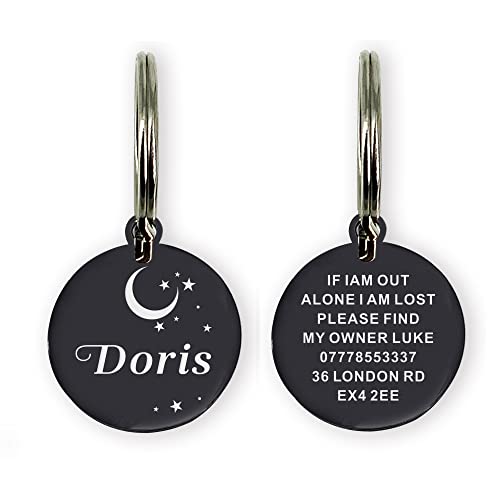 Stainless Steel Pet Id Tags Personalized Dog Tags Round Dog Id Tags Small Cat Tags Large Dog Collar Tags Custom Text Engraved On Both Sides(L Black) #TOP4