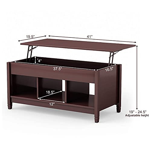 Tangkula Wood Lift Top Coffee Table, Modern Coffee Table W/Hidden Compartment And Open Storage Shelf For Living Room Office Reception Room, Lift Coffee Table (Brown) #TOP4