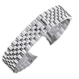 Tipo de cierre: ACERO CAWEUER Correa de reloj acero inoxidable macizo 20 mm y 21, deportiva, compatible con Rolex, accesorios lujo for hombre mujer(5 beads-silver,20mm)
